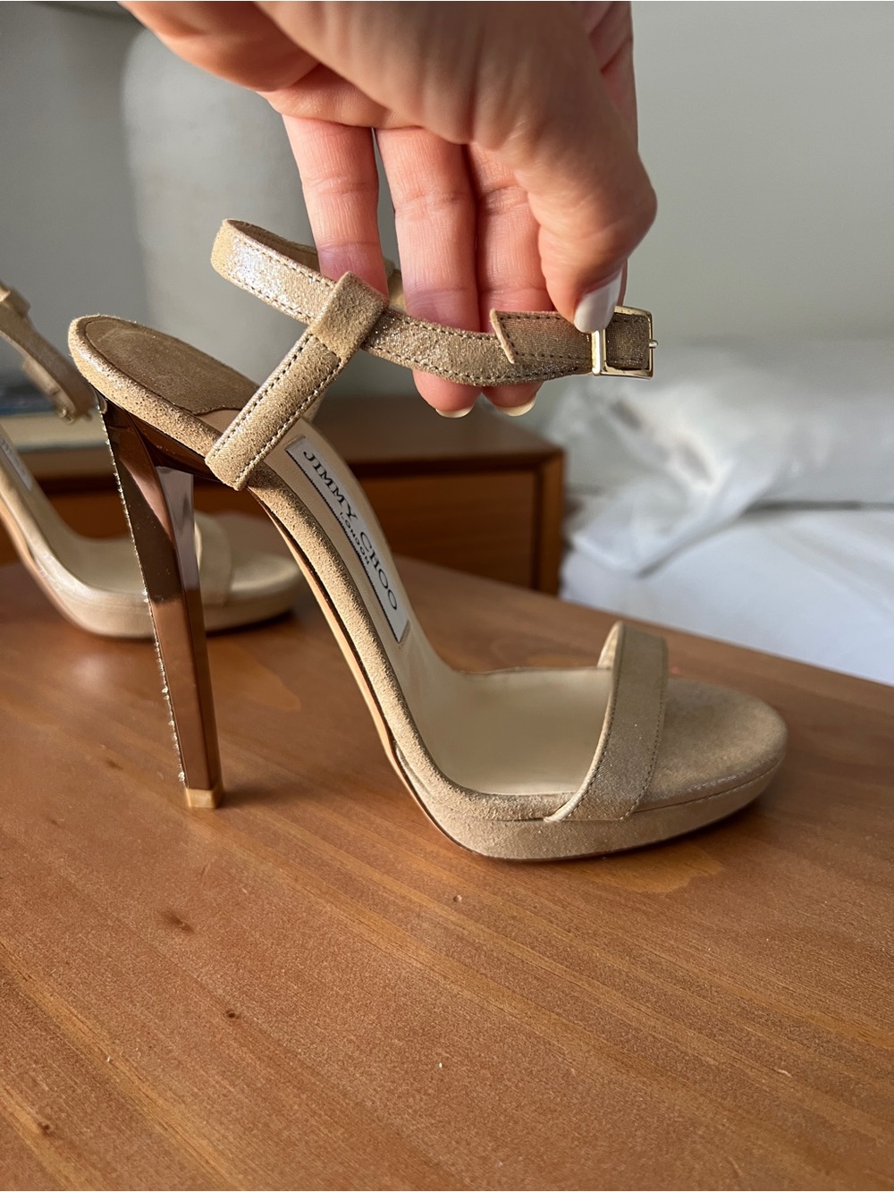 Jimmy Choo Champagne Gold Ankle-Strap High Heel Sandals - Picture 5 of 12